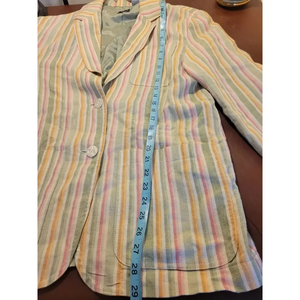 Liz Sport Multicolor Striped‎ Linen Blend Long Sleeve Blazer Women's Size 6